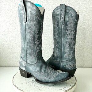 Lane LEXINGTON Cowboy Boots Denim Blue Western Cowgirl Mid Calf Snip Toe 7.5